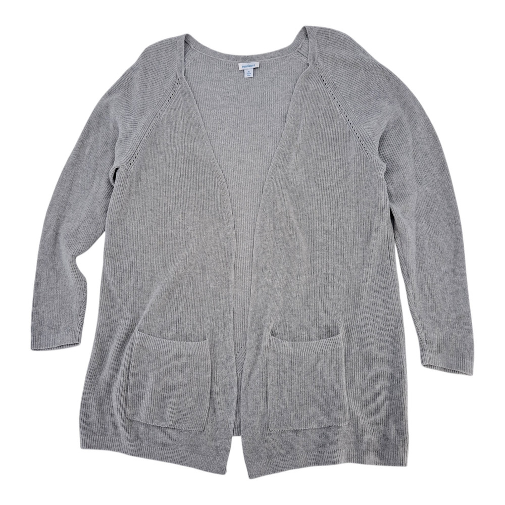 Sundance Longline Open Front Knit Cardigan Pockets Light Grey Women's Size XL